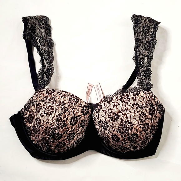 Victoria's Secret Lace Black& Blush linning Sz 34DD Lace Strap Adjustable - Picture 1 of 6